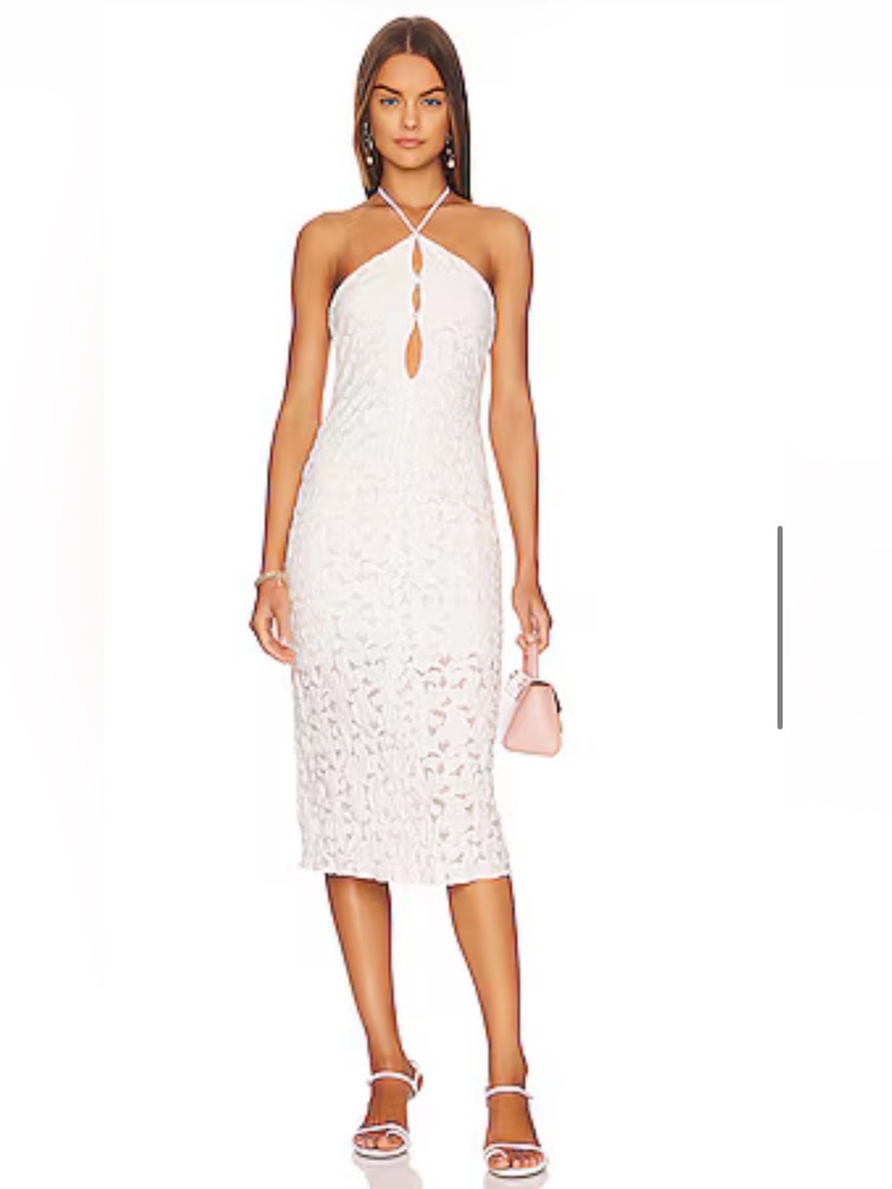 LPA Revolve Priscilla White Lace Halter Midi Dress with Keyhole - NWT